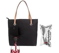 Hidden Spout Wine Purse Tote Bag, Insulated Compartment with Wine Bladder, Discreet Carrier for BYOB at Concerts, Beach & Parties, Black