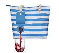 Hidden Spout Wine Purse Tote Bag, Insulated Compartment with Wine Bladder, Discreet Carrier for BYOB at Concerts, Beach & Parties,Blue
