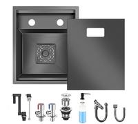 Hidden Stainless Steel Bar Sink with Folding Faucet, Concealed Undermount Workstation Sink for Kitchen, RV, Small Bar or Prep Area (Black-B, 35x45CM)