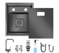 Hidden Stainless Steel Bar Sink with Folding Faucet, Concealed Undermount Workstation Sink for Kitchen, RV, Small Bar or Prep Area (Black-A, 35x45CM)