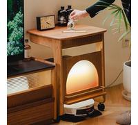 Hidden Storage for Robot Vacuum CShaped End Table with Wheels Discreet Organizer for Living Room Balcony BedroomStylish Brown Furniture Solution
