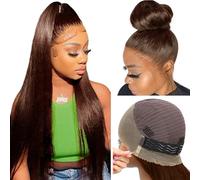 Hidden Strap 360 Full Lace Front Wigs Chocolate Brown Color Human Hair Straight 360 Full Lace Glueless Wigs Human Hair With Drawstring Pre-Cut Lace Pre-Plucked Natural Hairline for Women 24Inch