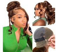 Hidden Strap Drawstring 360 Lace Front Wigs Human Hair Pre Plucked, 200 Density Chocolate Brown Lace Front Wig Body Wave Frontal 360 Full Lace Human Hair Wigs With Baby Hair 16 Inch