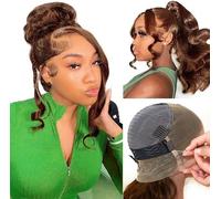 Hidden Strap Drawstring 360 Lace Front Wigs Human Hair Pre Plucked, 200 Density Chocolate Brown Lace Front Wig Body Wave Frontal 360 Full Lace Human Hair Wigs With Baby Hair 20 Inch