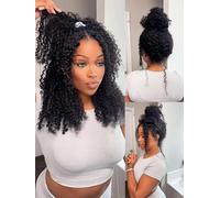 Hidden Strap Kinky Curly 360 Drawstring HD Full Lace Front Wigs Human Hair,210% Density Afro Kinky Curly 360 Frontal Glueless Wig Human Hair,Invisible Strap Pre Cut Can Make Pontail&Bun 22 Inch