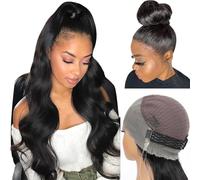 Hidden Strap Snug Fit 360 Human Hair Wig With Drawstring Invisible Strap Pre Plucked Pre Cut 200 Density Body Wave Glueless 360 Frontal Wig Human Hair For Black Women Can Make Ponytail & Bun 22 Inch