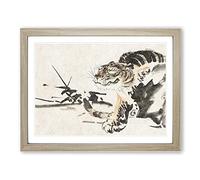 Hidden Tiger By Kawanabe Kyosai Asian Japanese Framed Print | A3 Oak Framed Wall Art | Ready to Hang | Asian Animal Picture | Living Room Bedroom Lounge Office