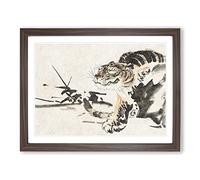 Hidden Tiger By Kawanabe Kyosai Asian Japanese Framed Print | A4 Walnut Framed Wall Art | Ready to Hang | Asian Animal Picture | Living Room Bedroom Lounge Office