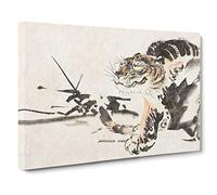 Hidden Tiger By Kawanabe Kyosai Canvas Print | Gallery Wrapped 30mm Frame Wall Art | 24x16 inches | Ready to Hang | Asian Animals Picture | Living Room Bedroom Lounge Office