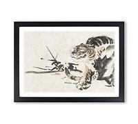 Hidden Tiger by Kawanabe Kyosai Framed Print | A2 Black Framed Wall Art | Ready to Hang | Modern Animal Picture | Living Room Bedroom Lounge Office