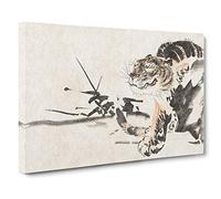 Hidden Tiger by Kawanabe Kyosai Painting Canvas Print | Gallery Wrapped 30mm Frame Wall Art | 30x20 inches | Ready to Hang | Contemporary Animals Picture | Living Room Bedroom Lounge Office