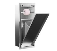 Hidden Trash Can Niche, Recessed Toilet Paper Holder with Shelf & Trash Bin, 304 Stainless Steel, Built in Bathroom Storage Cabinet, Requires Your Own Panel, for Wall Mounted Remodeling