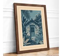 Hidden Tropical Sanctuary Coastal Framed Wall Art Print A1 (84.1×59.4cm) Walnut, Wall Decor for Living Room, Bedroom, Office & Home, Ready to Hang, Art Gift
