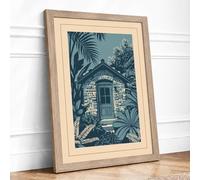 Hidden Tropical Sanctuary Coastal Framed Wall Art Print A3 (42×29.7cm) Oak, Wall Decor for Living Room, Bedroom, Office & Home, Ready to Hang, Art Gift
