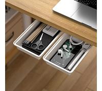 Hidden Under Table Desk Drawer Storage Organizer 2 Pack,Self-Adhesive Under Office Desktop Pencil Tray Drawer,Under Table Storage Tray Drawer for Kitchen