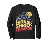 Hide and Shriek Champion Bigfoot Forest Night Halloween Long Sleeve T-Shirt