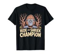 Hide and Shriek Champion Bigfoot Forest Night Halloween T-Shirt