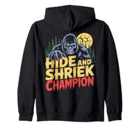 Hide and Shriek Champion Bigfoot Forest Night Halloween Zip Hoodie