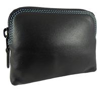 Hide and Sleek Leather Coin Purse, 3 Card Slots, RFID (Black Multi) | Soft leather exterior, secure zip-around closure, fabric lining, holds notes & coins, compact lightweight, unique design