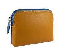 Hide and Sleek Leather Coin Purse, 3 Card Slots, RFID (Blue/Yellow) | Soft leather exterior, secure zip-around closure, fabric lining, holds notes & coins, compact lightweight, unique design