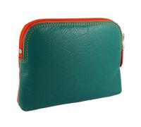 Hide and Sleek Leather Coin Purse, 3 Card Slots, RFID (Dark Green/Orange) | Soft leather exterior, secure zip-around closure, fabric lining, holds notes & coins, compact lightweight, unique design