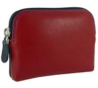 Hide and Sleek Leather Coin Purse, 3 Card Slots, RFID(Navy/Red Multi) | Soft leather exterior, secure zip-around closure, fabric lining, holds notes & coins, compact lightweight, unique design