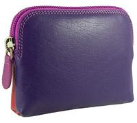 Hide and Sleek Leather Coin Purse, 3 Cards, RFID (Purple/Red) | Soft leather exterior, secure zip-around closure, fabric lining, holds notes & coins, compact lightweight, unique design