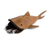 Hide & Drink, Full Grain Leather Zipper Coin Pouch, Change Bag, Pencil Purse, Scissors Case, Shark Shaped Cable Holder, Wallet, Makeup, Stuffed Animal, Handmade, Single Malt Mahogany