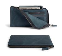 Hide & Drink, Leather Long Zippered Wallet, Holds Up to 8 Cards Plus Coins And Flat Bills, Phone Holder, Cash Organizer, Travel Essentials, Handmade, Slate Blue, S, Classic