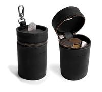 Hide & Drink, Money Box, Piggy Bank Bucket, Zippered Pouch, Cash Organizer, Coin Case, Full Grain Leather, Handmade (Charcoal Black)