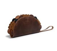 Hide & Drink, Multipurpose Taco Shape Wallet, Make Up Organizer, Cash Holder, Earphones Case, Money Organizer, Full Grain Leather, Handmade Travel Accessories, Choco