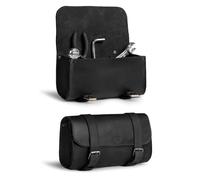 Hide & Drink, Thick Leather Motorcycle Handlebar Bag, 2 Straps, Tool Organizer, Motorbike Pouch, Premium Saddle Bag for Bike Commuters, Handmade Includes 101 Year Warranty (Charcoal Black)