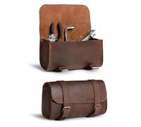 Hide & Drink, Thick Leather Motorcycle Handlebar Bag, 2 Straps, Tool Organizer, Motorbike Storage Pouch, Premium Saddle Bag for Bike Commuters, Handmade Includes 101 Year Warranty :: Bourbon Brown