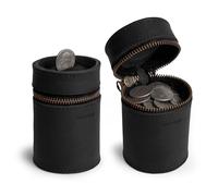 Hide & Drink, Thick Leather Piggy Bank Bucket, Fits in Car Cup Holders, Coin Case, Coin Organizer, Zippered Pouch, Full Grain Leather, Handmade (Charcoal Black)