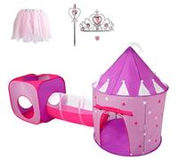 Hide N Side Princess Tent With Tunnel, Kids Castle Playhouse & Princess Dress Up Pop Up Play Tent Set, Toddlers Toy Birthday Gift For Age 2 3 4 5 6 7 Years, Glow In The Dark Stars