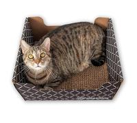 Hide & Scratch Cardboard Cat Scratcher Box & Bed - Dark Brown Diamond | Double-Sided Corrugated Pad for Indoor Cats | Refillable Scratching Board Toy for Play & Furniture Protection