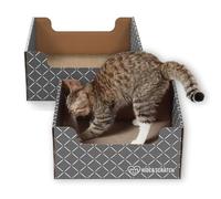 Hide & Scratch Cardboard Cat Scratcher Box & Bed - Dark Grey Diamond (2 Pack) | Double-Sided Corrugated Pad for Indoor Cats | Refillable Scratching Board Toy for Play & Furniture Protection