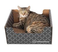 Hide & Scratch Cardboard Cat Scratcher Box & Bed - Dark Grey Diamond | Double-Sided Corrugated Pad for Indoor Cats | Refillable Scratching Board Toy for Play & Furniture Protection
