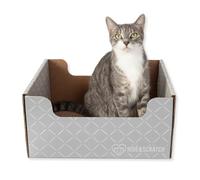 Hide & Scratch Cardboard Cat Scratcher Box & Bed - Light Grey Diamond | Double-Sided Corrugated Pad for Indoor Cats | Refillable Scratching Board Toy for Play & Furniture Protection