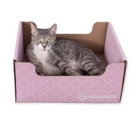 Hide & Scratch Cardboard Cat Scratcher Box & Bed - Light Pink Diamond | Double-Sided Corrugated Pad for Indoor Cats | Refillable Scratching Board Toy for Play & Furniture Protection