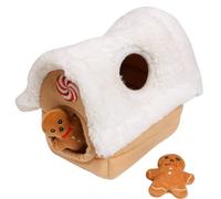 Hide & Seek Dog Toys for Boredom, Festive Gingerbread House Interactive Plush Puzzle Brain Training IQ Dog Toy with 3 Squeak Toys