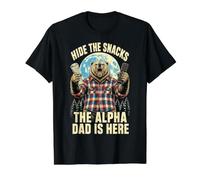 Hide The Snacks Alpha Dad is Here Funny Bear Daddy Value Graphic T-Shirt, Men, Black, L