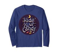 Hide Your Candy Spooky Halloween Ghost Moon Stars Long Sleeve T-Shirt, Adult Unisex, Navy, L