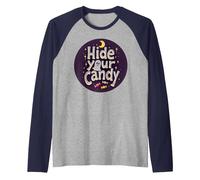 Hide Your Candy Spooky Halloween Ghost Moon Stars Raglan Baseball Tee, Men, Navy/Athletic Heather, M