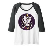 Hide Your Candy Spooky Halloween Ghost Moon Stars Raglan Baseball Tee, Women, Dark Heather/White, L