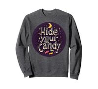 Hide Your Candy Spooky Halloween Ghost Moon Stars Sweatshirt, Adult Unisex, Dark Heather Grey, M