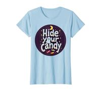 Hide Your Candy Spooky Halloween Ghost Moon Stars T-Shirt, Women, Baby Blue, XS