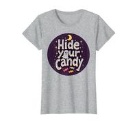Hide Your Candy Spooky Halloween Ghost Moon Stars T-Shirt, Women, Heather Grey, S