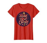 Hide Your Candy Spooky Halloween Ghost Moon Stars T-Shirt, Women, Red, XL