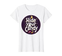 Hide Your Candy Spooky Halloween Ghost Moon Stars T-Shirt, Women, White, S